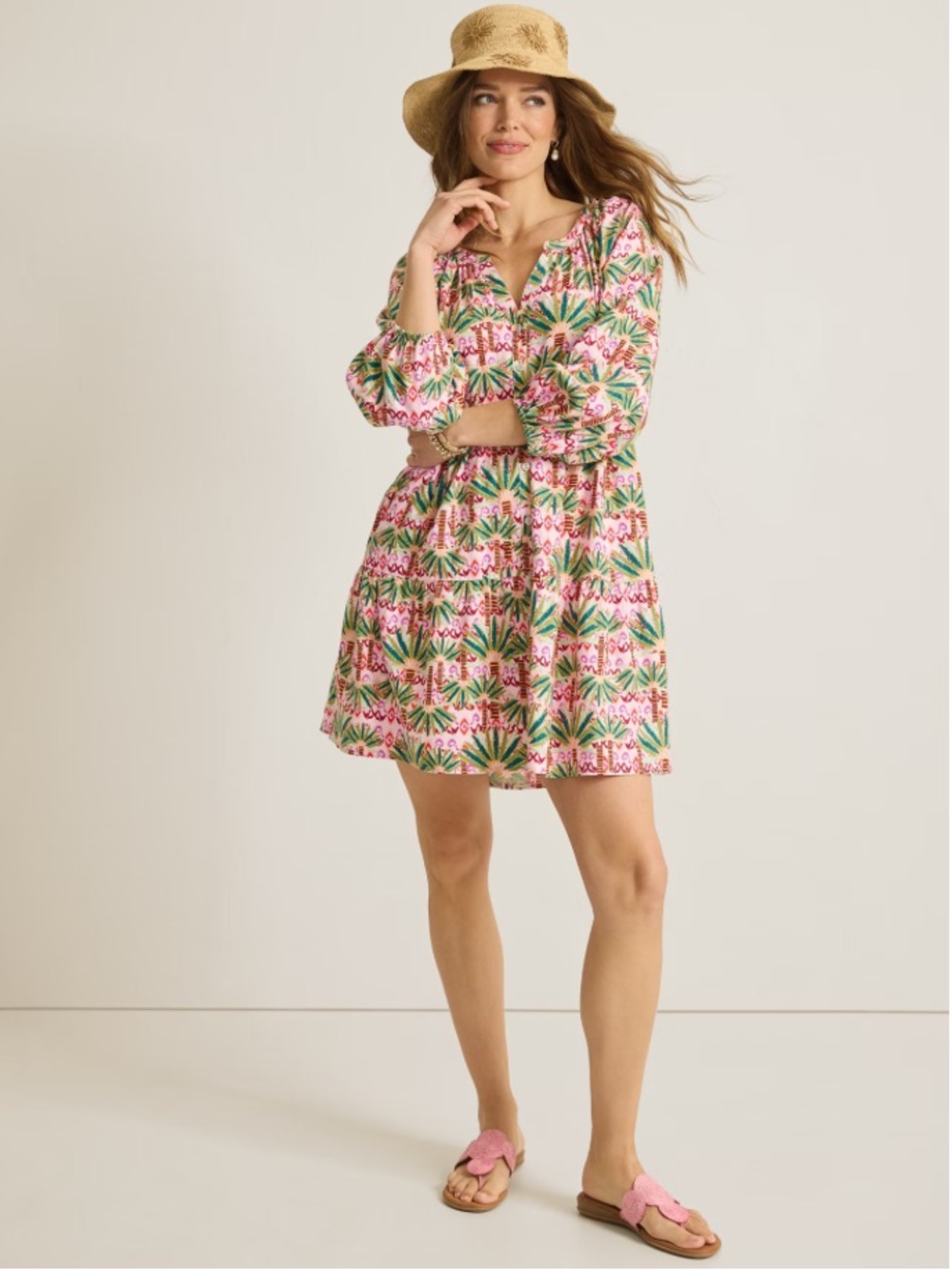Tommy Bahama Palm Pointe     3/4-Sleeve Linen-Blend Dress